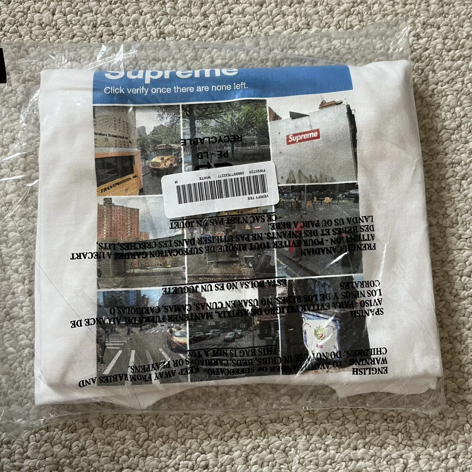 T shirt Supreme Verify blanc neuf taille moyenne expédié dès que possible