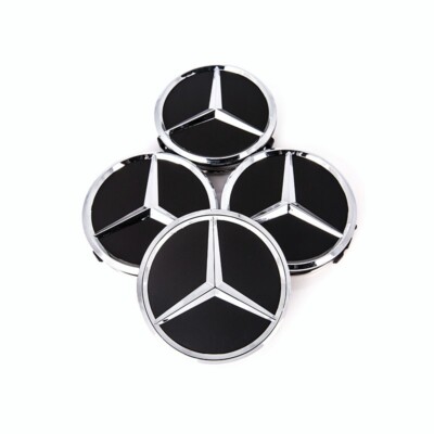 SET OF 4 Mercedes-Benz 75mm Matte Black Chrome Wheel Center Hub Caps ...