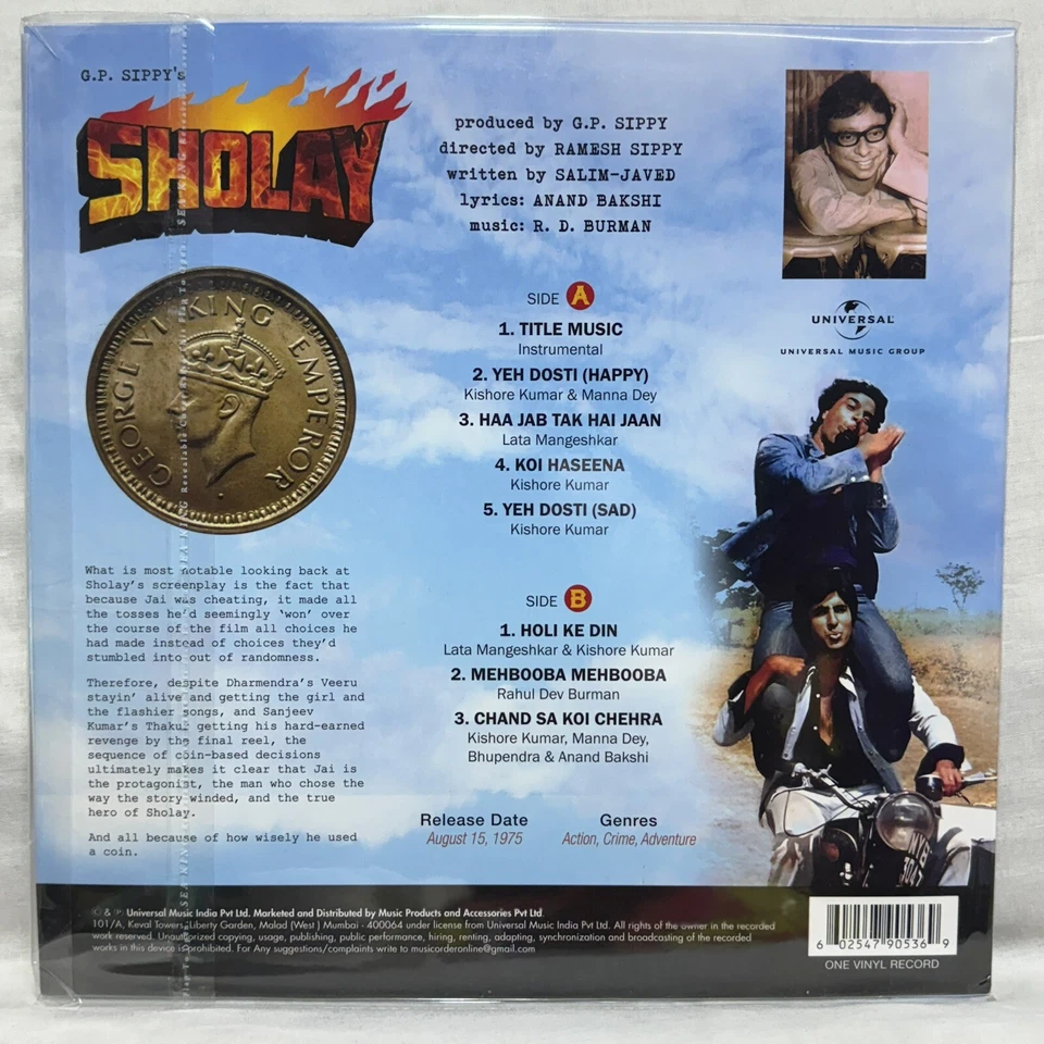 Sholay Vinyl LP Record Rare Music R D Burman Bollywood Hindi Film Indian Mint — 第 2/4 张图片