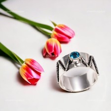 Swiss Blue Topaz Gemstone 925 Silver Stackable Engagement Ring Jewelry Size 6