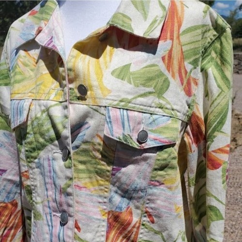 Chico's Gr. 1 (US 8/Med) Leinen/Baumwolle Tropical Bunt Knopfleiste Jacke - Bild 4 von 7