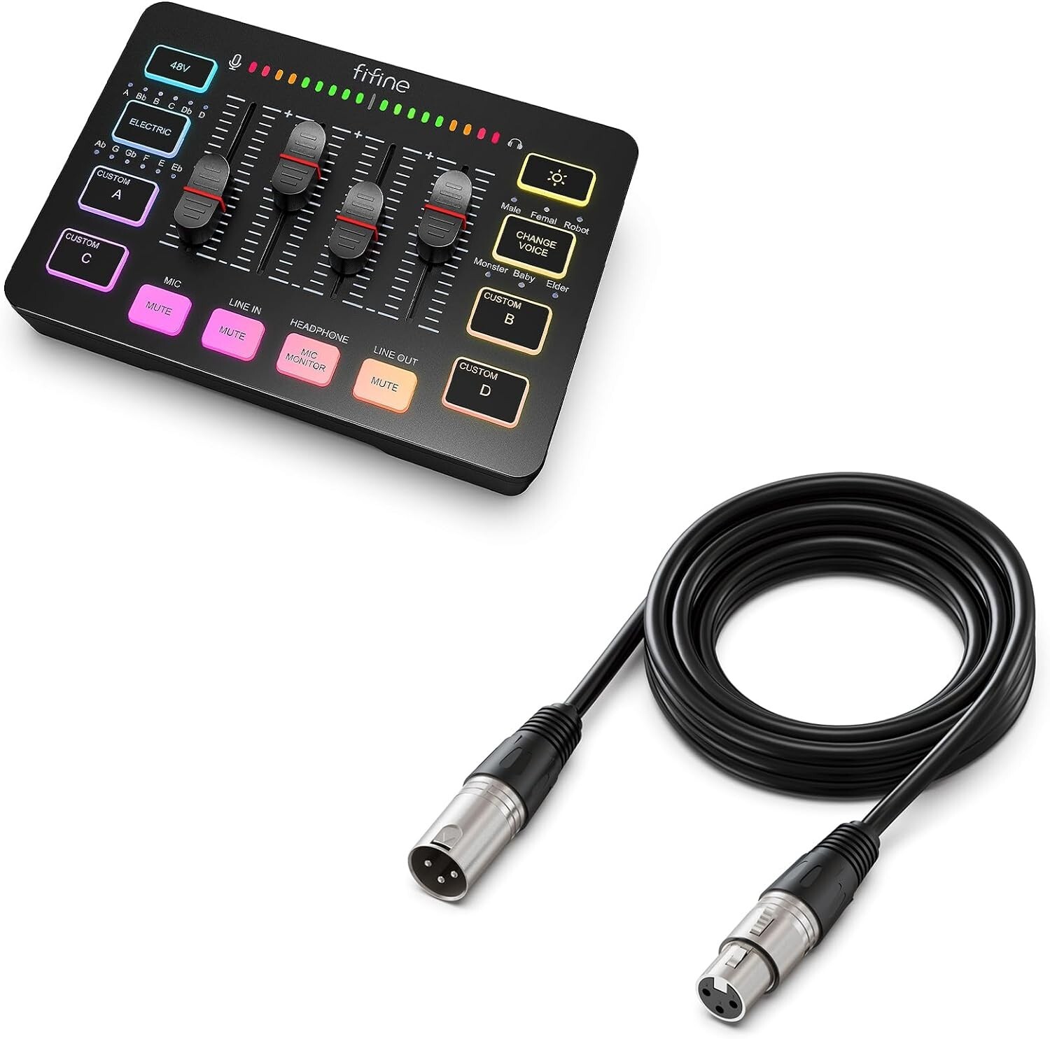 Streaming RGB Audio Mixer 4 Channel for Podcast Recording Game Voice-FIFINE SC3