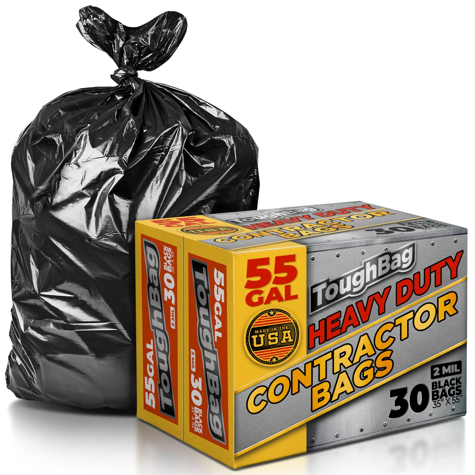 Contractor Trash Bags 55 Gallon Drum Liners (30 COUNT) – 2 Mil Trash Bags, Ex...