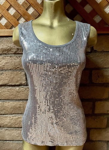 CRUISE WEAR Silver Sequin Knit Tank Top Size Small - Picture 5 of 9