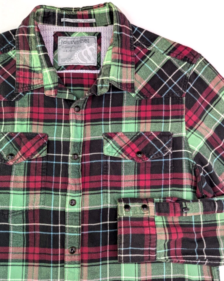 Camisa Heritage 1981 Algodón Cuadros Ligera Botón Franela Manga Larga, Mujer L Foto 2 de 4