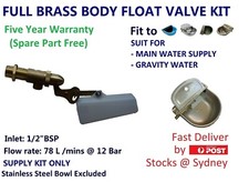 FLOAT VALVE SOLID BRASS 1/2 - WATER TROUGH HORSE DOG CATTLE AUTOMATIC BOWL TANK