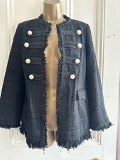 Zara Black Pearl Fantasy Tweed Blazer Jacket Sbnwt