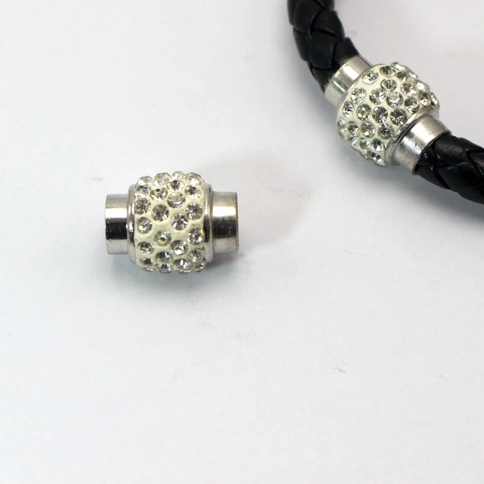 5 Silver Bracelet Necklace Rhinestone Magnetic Clasp End Caps Large Hole 6mm - Image 2 of 4