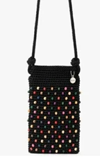 The SAK Josie Black Multi Beads Mini Crossbody Crocheted Bag Style 109687