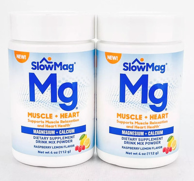 2 Pk Slow Mag Mg Muscle Heart Drink Mix  Raspberry Lemon 4 Oz Each Lot BB 10/25