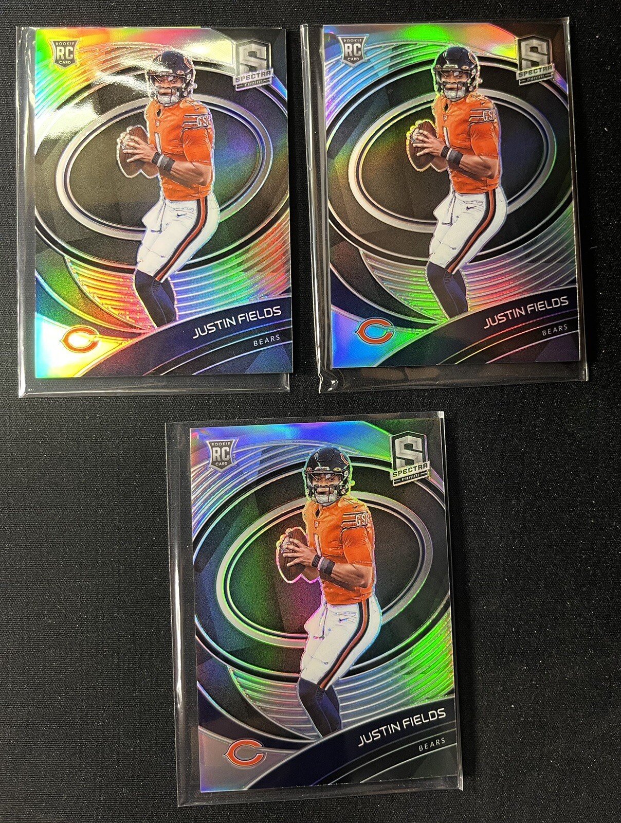 2021 Spectra 138 Justin Fields Prizm #/149 New York Jets 3 cards Rookie Card RC