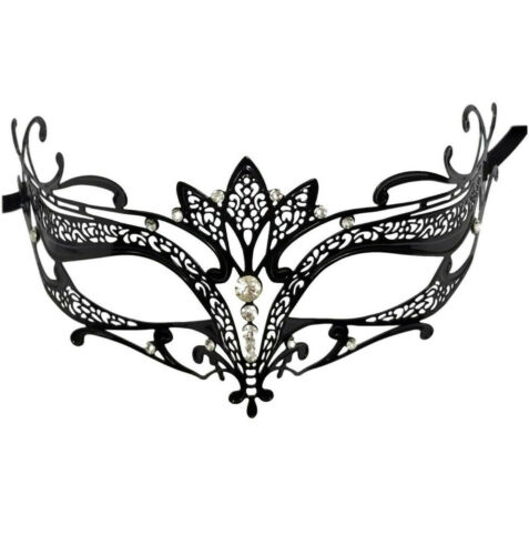 Black Crystal Tiara Laser Cut Venetian Mask Masquerade Princess Metal Filigree