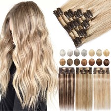 Russian Human Hair Extensions Clip In Real Remy Hair Full Head 8pcs Balayage US