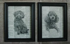Poodle Dog - Prints on Vintage Dictionary Page - Set of 2 - 5" x 7"