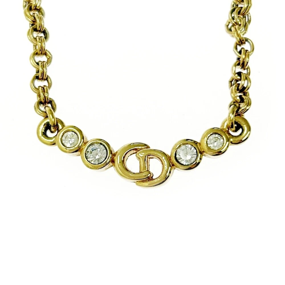Collana donna Christian Dior placcata oro strass logo CD collana 376415