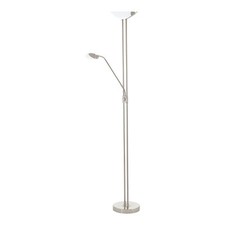 Image of Floor Lamp Light Satin Nickel Shade White Satined Glass Bulb LED 20W 2.5W 2.5W