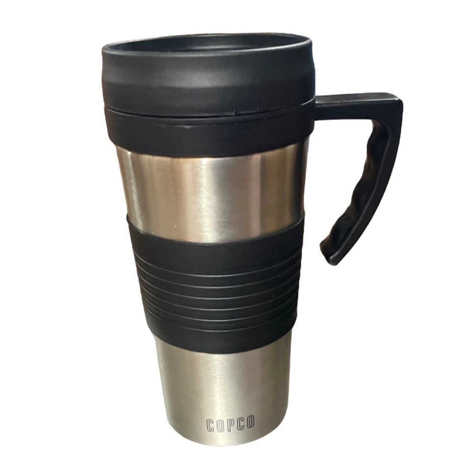 Taza de viaje aislada Copco tapa superior con tornillo acero inoxidable plata negro Foto 2 de 4