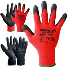 24 PAIRS RED BLACK COATED SAFETY WORK GLOVES GARDENING MENS BUILDERS GLOVE GRIP