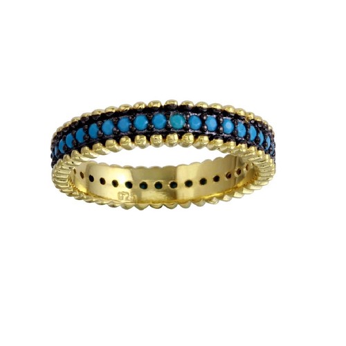 Bague Femme Jamelli En Argent Sterling 925 Plaqué Or Avec Turquoise - Taille Ajustable ? - Neuf Avec étiquettes