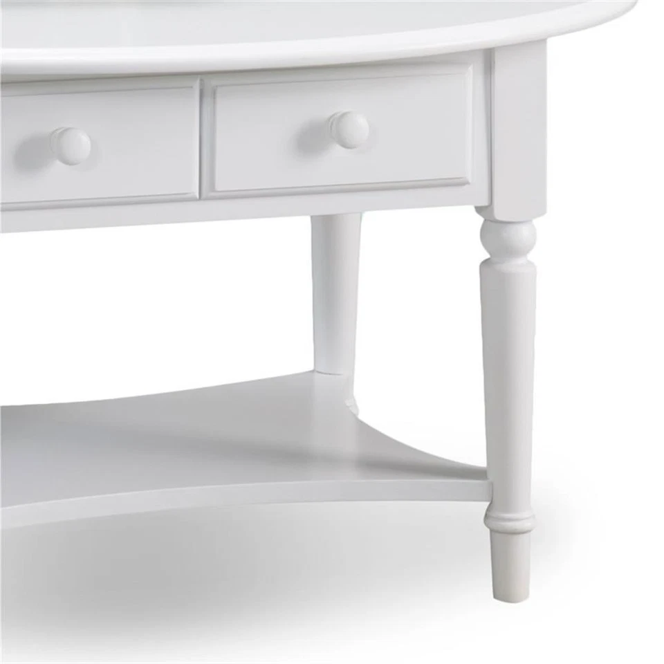 Mesa de centro Leick Coastal Notions ovalada de madera con 1 cajón con estante en blanco orquídea Foto 3 de 4