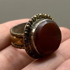 LOVELY ANCIENT ROMAN BRASS RING WITH AGATE STONE