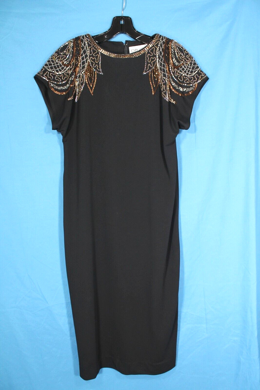 VTG JOAN LESLIE EVENINGS Black BEADED/SEQUIN Zip Back COCKTAIL Shift Dress Sz 8
