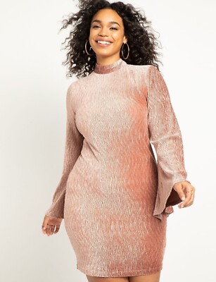 Eloquii womens Salmon Pink Velvet Open Back Knit Short Mini Dress Plus Size  20 | eBay