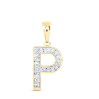 10K Weißgold echter Diamant Damen Blockschrift Initiale P Buchstabe Anhänger 1/10 ct