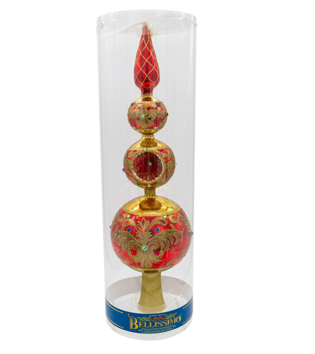 Kurt Adler 15.75-Inch Bellissimo Glass Red and Gold Christmas Tree Topper