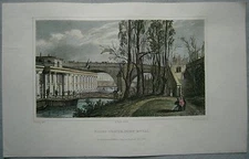 1833 Pugin print PARIS: BAINS VIGIER, PONT ROYAL (#102)