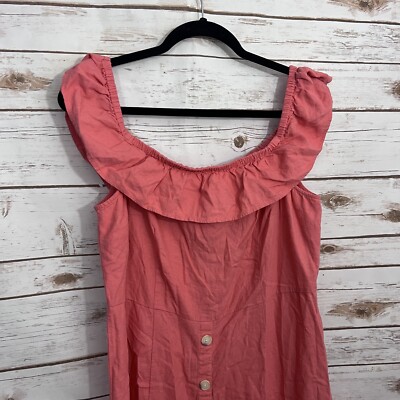 Loft Beach Off the Shoulder Button Dress Size 12 Pink Women's