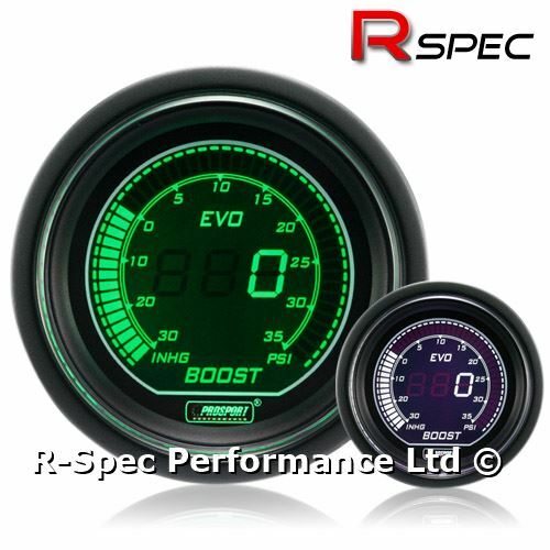 GENUINE Prosport 52mm Evo Green White Display LCD Digital Turbo Boost Gauge PSI - Afbeelding 1 van 4