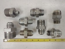 ASSORTED SIZE JIC TO NPT STEEL ADAPTER FITTINGS 1/2" TO 1-1/4" (LOT OF 8)