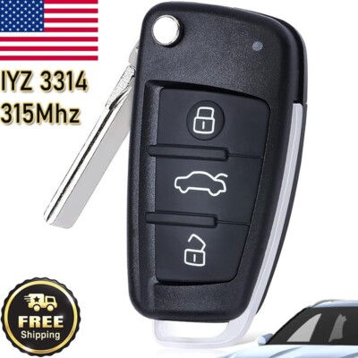 Uncut Folding Remote Key fob 3 Button 315MHz 8E Chip for Audi 2006-2015 IYZ 3314