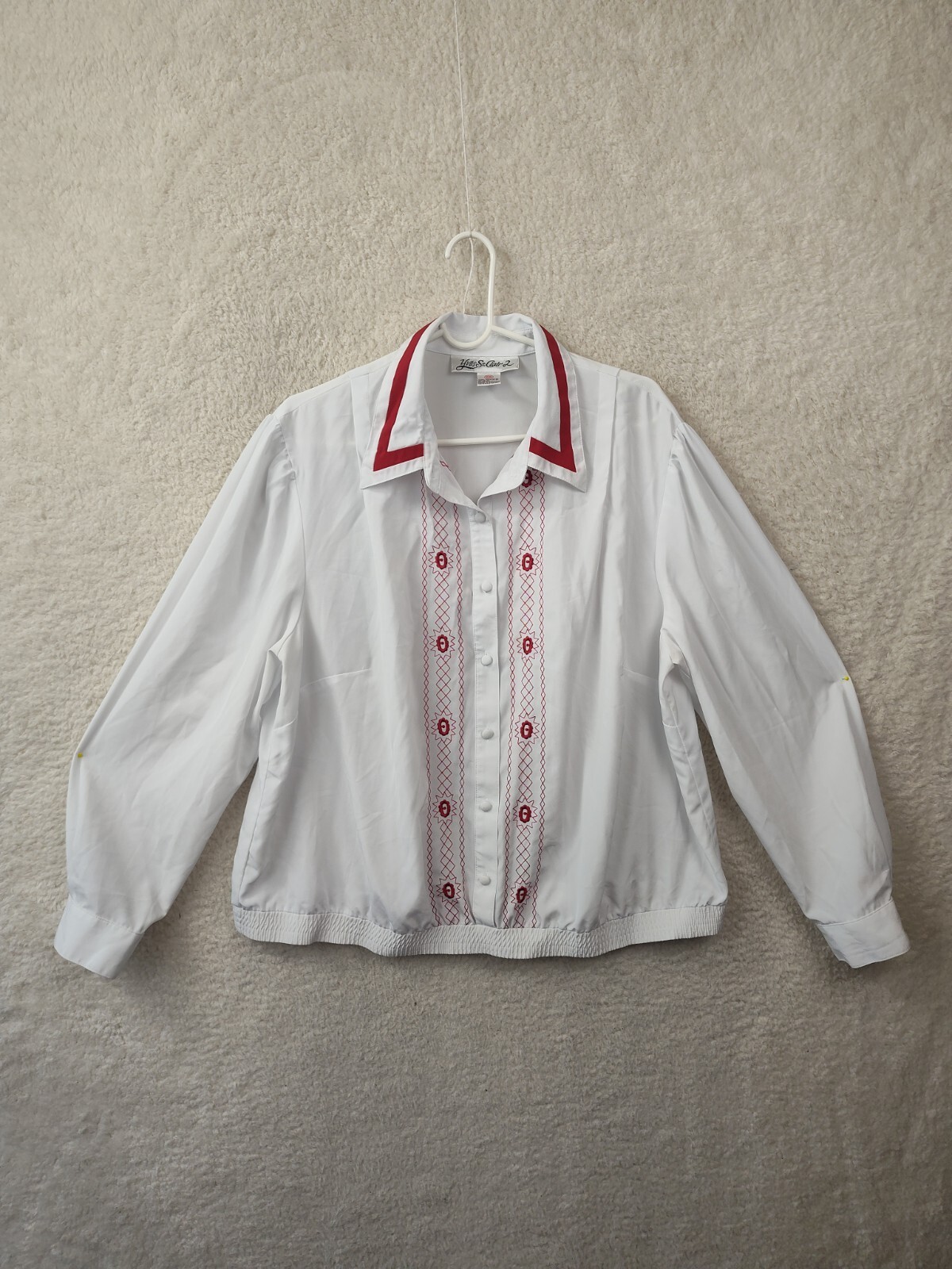 SAINT LAURENT Top donna Yves Saint Clair 22W bianco poliestere manica lunga ricamato con bottoni