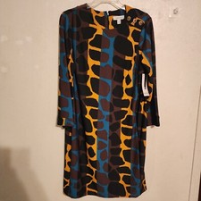 Nine West Emerald Abstract Pattern Sheath Dress Size 10 Zipper in Back NWT