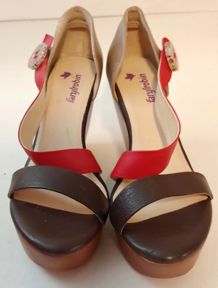 FarylRobin Zapatos Plataforma Zuecos 11 NUEVO SIN CAJA Rojo Marrón Cuero Anthro Foto 2 de 4