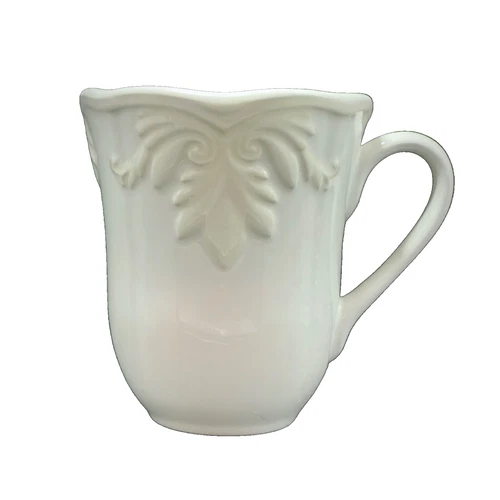 Lenox Butler's Pantry Gourmet Coffee Mug Cream White Embossed Schroll Cup 14 Oz