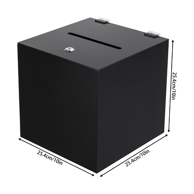 Acrylic Donation Box, Suggestion Box with Lock, Money Storage Container Black