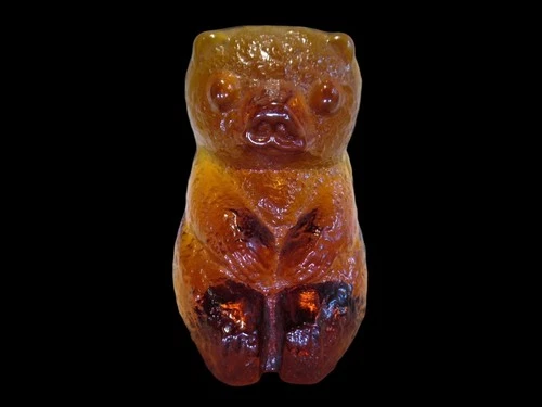 Amber Glass Blenko Bear Figurine Paperweight 80s 90s Label