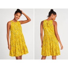 Old Navy Yellow Floral Boho Tiered Sundress Rayon Sleeveless M Lightweight