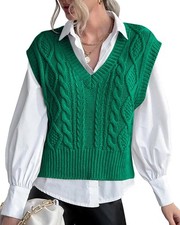 Womens V Neck Sweater Vest Preppy Style Sleeveless Knit Pullover Top