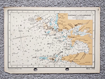Ouessant to Douarnenez, France- 1943 Vintage Admiralty Royal Navy Map