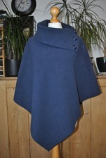 Made in Italia Navy Wool Blend Cape Coat High Collar Button Front Boho One Size