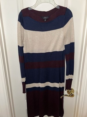 The Limited sweater dress striped pattern in burgundy, navy, and beige XS