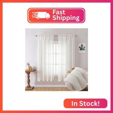 OWENIE Semi Sheer Curtains 63 inch Length 2 Panels Set,Natural Curtain for Bedro