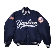 VTG 00s NEW YORK YANKEES MAJESTIC AUTHENTIC COLLECTION PUFFER SATIN JACKET Sz S
