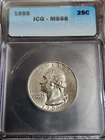 1955 Silver Uncirculated Washington Quarter MS66 ICG Free Shipping