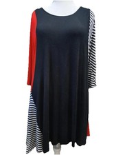 Pyramid Collection Women Tunic Dress 3X Black Red Stripe Colorblock Swing Boho