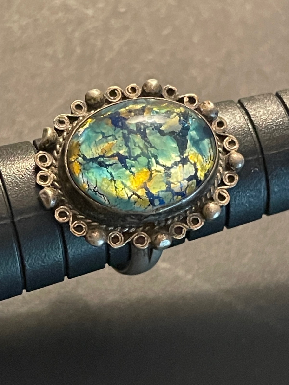 Vintage Simulated Opal Ring Solitaire Sterling Si… - image 8